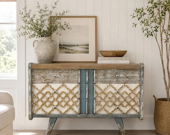 Boho Farmhouse Accent Cabinet, Rustic Storage Sideboard Console