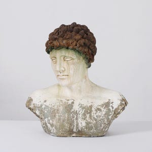 Antique-Style Male Bust Sculpture: Distressed Classical Decor, 22.5&quot; Wide