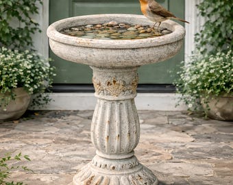 Vintage Garden Bird Bath, French Pedestal Bowl Planter, Outdoor Garden Decor