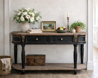 Consola de estilo francés con cajones, mesa de sofá rústica para entrada.