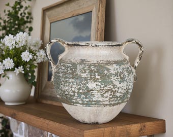 Distressed Farmhouse Vase: Turquoise Rustic Urn Planter