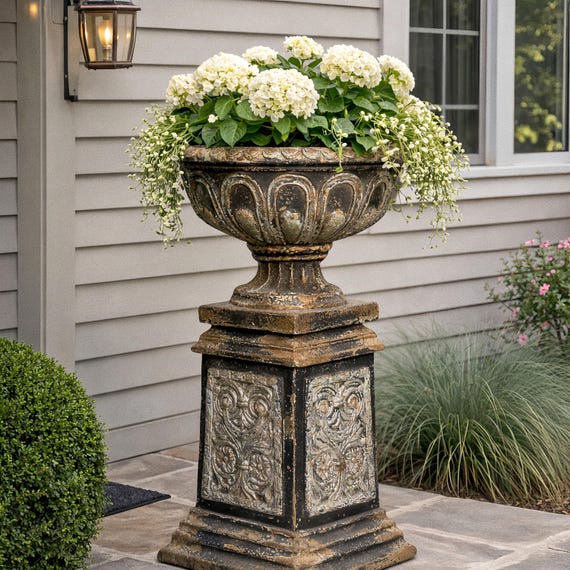 Large Outdoor Urn Planter, Antique Style Garden Decor