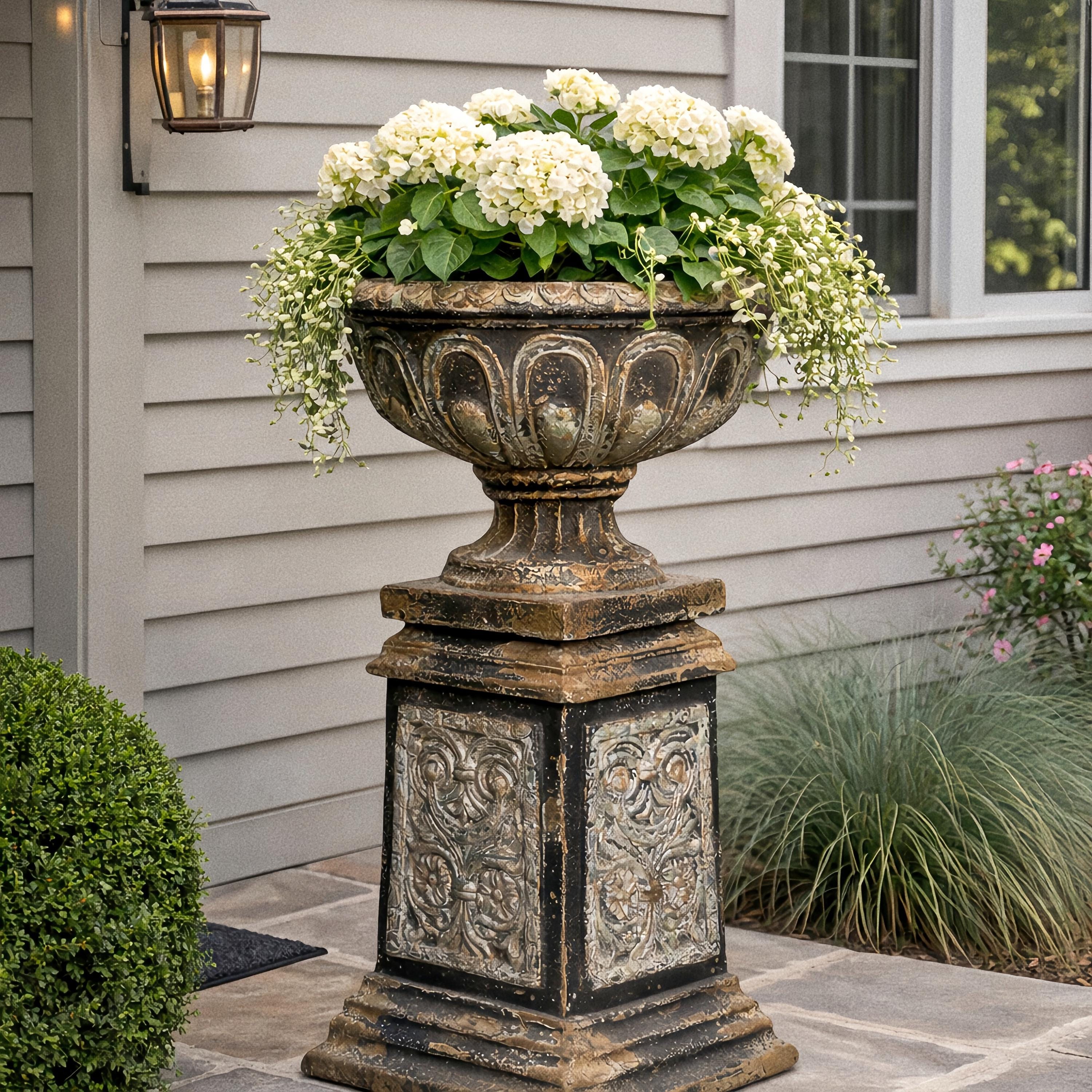 Large Outdoor Urn Planter, Antique Style Garden Decor
