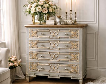 Vintage ladekast met 4 lades, commode met Franse landelijke accenten