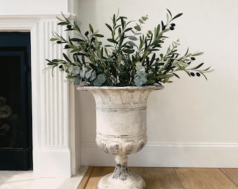 Rustikaler Weißer Französischer Urnen Blumentopf, Shabby Chic Bauernhaus Vase