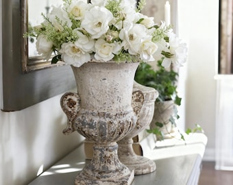 Französische Vintage Urne Übertopf: Distressed Bauernhaus Vase