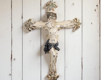 Vintage French Jesus Wall Cross: Catholic Home Decor