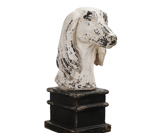 Vintage Dog Bust on Black Base – Rustic Farmhouse Sculpture for Bookshelf or Entry Table