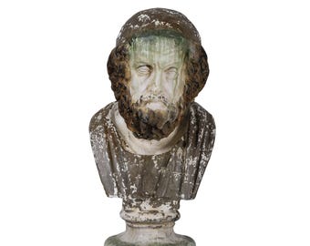 Stone Finish Greek Philosopher Bust - Vintage Farmhouse Mantel Decor