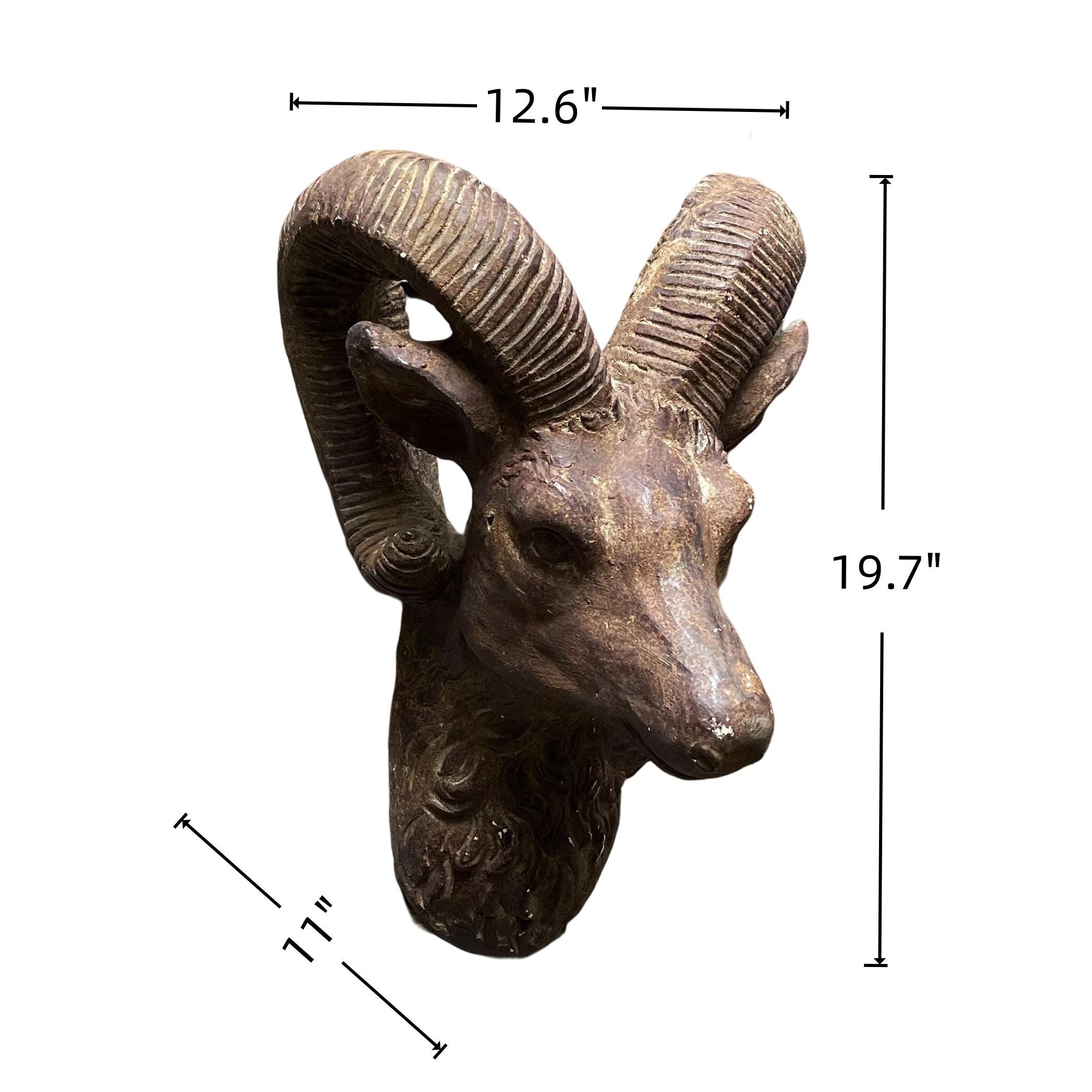 Rustic Ram Head Wall Sculpture: Antique Bronze Finish, French Country ...