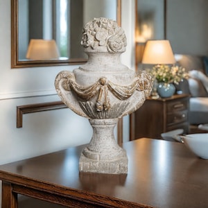 Antique Decorative Urn | Vintage Indoor Sculpture | Elegant Pedestal Vase for Home & Entryway Decor