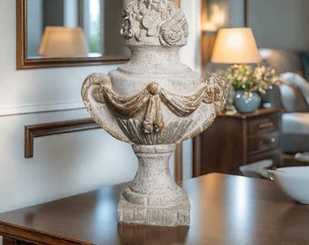 Antique Decorative Urn | Vintage Indoor Sculpture | Elegant Pedestal Vase for Home & Entryway Decor