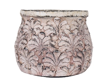 Vintage Embossed Planter: Distressed Pink Shabby Chic Flower Pot