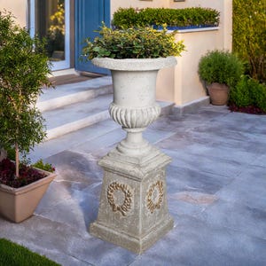 Antique Pedestal Urn | Large Vintage Garden Planter | Outdoor Ornate Flower Pot for Patio & Entryway