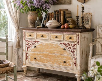 Rustic Cottage Chest of Drawers, Antique Style Storage Cabinet