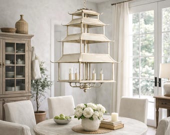 Pagoda Style Chandelier, Vintage Asian Inspired Hanging Light