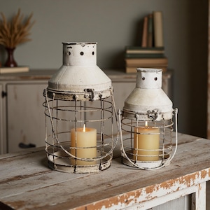 Vintage Lantern Candle Holder: Rustic Farmhouse Wire Cage Decor