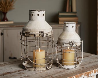 Vintage Lantern Candle Holder: Rustic Farmhouse Wire Cage Decor