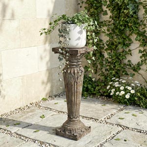 Vintage Pedestal Plant Stand, Rustic Garden Column Base for Planter or Decor