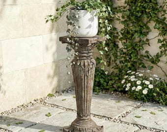 Vintage Pedestal Plant Stand, Rustic Garden Column Base for Planter or Decor