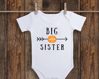 Personalized Name Big SISTER Pregnancy Announcement Pumpkin Fall Baby Onesies® T-Shirt