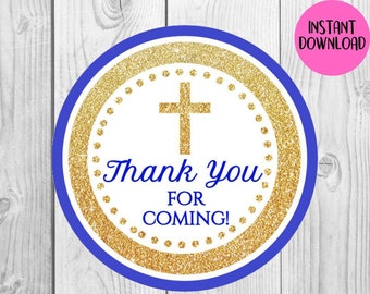 INSTANT DOWNLOAD / Gold Glitter Cross / Boy Baptism / Thank you Tags / Labels Printable File