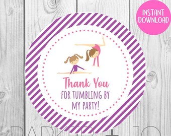 INSTANT DOWNLOAD Thank You For Tumbling By My Party! /  Gift Favor Gymnastics Party Printable Stickers, Labels, Tags