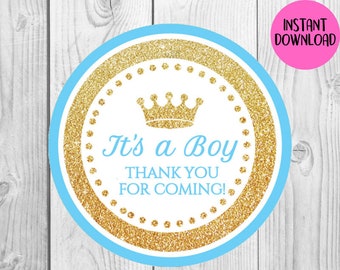 INSTANT DOWNLOAD / Royal Prince / Boy Baby Shower / It's a Boy Crown / Thank you Tags / Labels Printable File