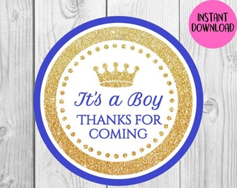 Thank You Cards Instant Download Crown Notes Royal Digital Gold Stripes Blue Thank you for Celebrating the Little Prince