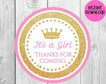 INSTANT DOWNLOAD / Royal Princess / Girl Baby Shower / It's a Girl Crown / Thank you Tags / Labels Printable File