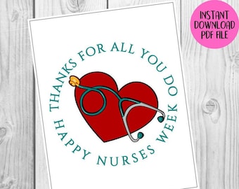 INSTANT DOWNLOAD Happy Nurses Week / Nurse Appreciation Week Nurses Printable PDF File