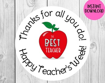 INSTANT DOWNLOAD Teachers Appreciation Week Gift Thank You Stickers, Tags, Labels Printed DIY Teacher Gift Tags
