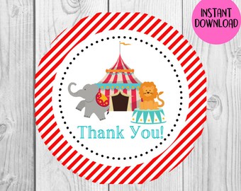 INSTANT DOWNLOAD Circus Party /  Gift Tags Printable Stickers, Labels, Tags