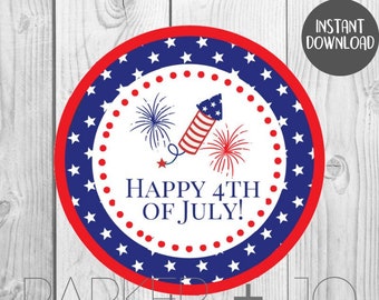 INSTANT DOWNLOAD Happy 4th of July / Independence Day /  Gift Tags Printable Stickers, Labels, Tags