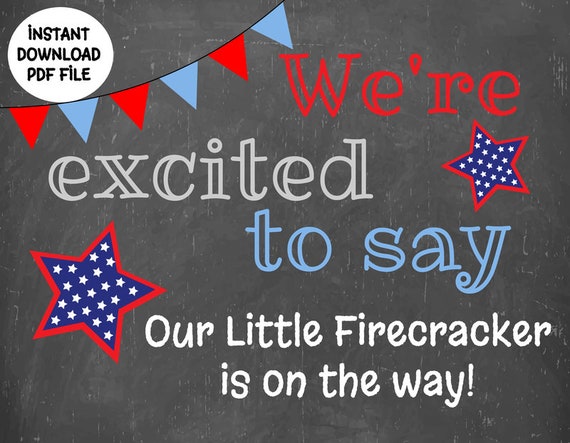 INSTANT DOWNLOAD 4th of July Pregnancy Announcement / Our Little Firecracker // Baby Announcement // Red, White, and Due Digital PDF File Il_570xn