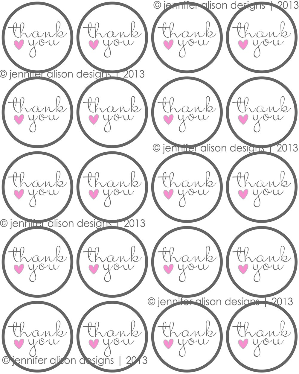 INSTANT DOWNLOAD / Thank You Heart 2 Printable Party Circles / Cupcake Topper / Stickers / Thank You Tags - Etsy