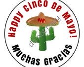 INSTANT DOWNLOAD Cinco De Mayo Muchas Gracias Fiesta Thank You Stickers, Tags, Labels Printed DIY Teacher Gift Tags