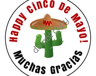 INSTANT DOWNLOAD Cinco De Mayo Muchas Gracias Fiesta Thank You Stickers, Tags, Labels Printed DIY Teacher Gift Tags