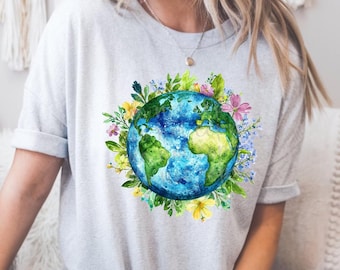 Earth Day Floral Watercolor Design: Planet PNG (Digital Download)