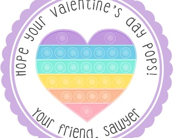 Custom Happy Valentine's day stickers, Personalized valentine's day stickers, Pop valentines for School / Classroom valentines labels