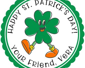 Custom St. Patrick's Day Stickers, Personalized St. Patrick's Day labels, Four Leaf Clover Stickers, Labels, and Tags