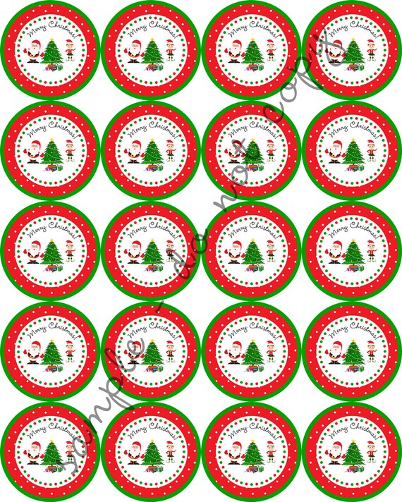 Red & Green Christmas Cupcake Party Favor Stickers