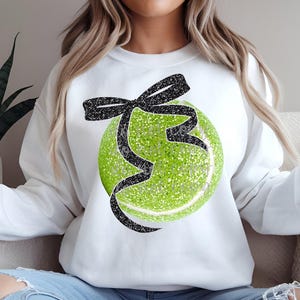 tennis png | faux glitter tennis ball with coquette bow png | instant download png file | digital design for dtf and sublimation