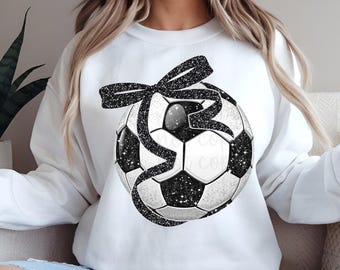 Glitter Soccer Ball PNG: Coquette Bow, Digital Design (Instant Download)