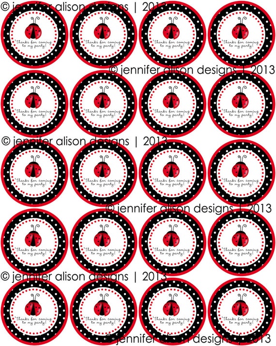 INSTANT DOWNLOAD / Ladybug Theme Party 2" printable Party Circles / Cupcake Topper / Stickers / Thank You Tag Il_570xn
