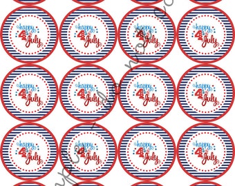 INSTANT DOWNLOAD / 4th of July Independence Day Patriotic Red White Blue 2" printable Circles / Cupcake Topper / Stickers / Thank You Tags