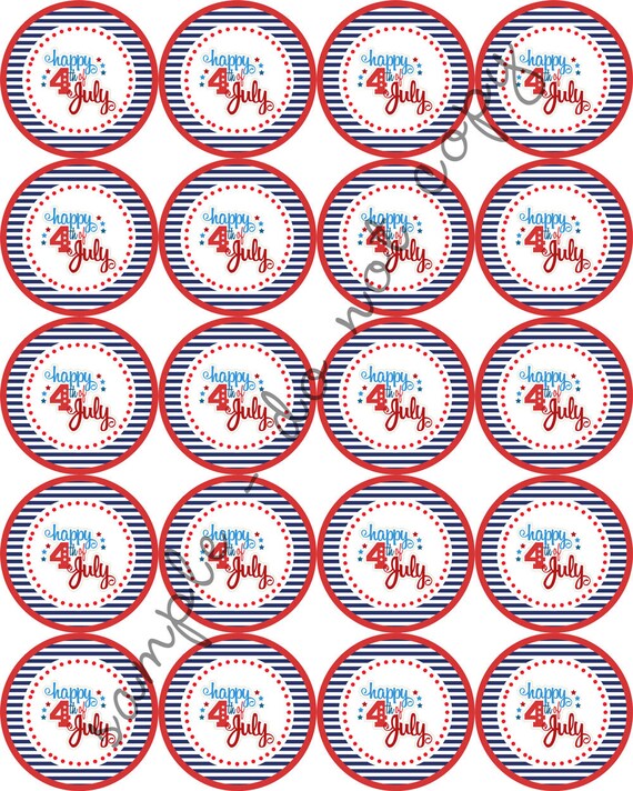 INSTANT DOWNLOAD / 4th of July Independence Day Patriotic Red White Blue 2" printable Circles / Cupcake Topper / Stickers / Thank You Tags Il_570xn