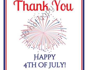 INSTANT DOWNLOAD Thank You Printable, Happy 4th of July! Thank You Printable, Tags, Labels Printed DIY 12 per page