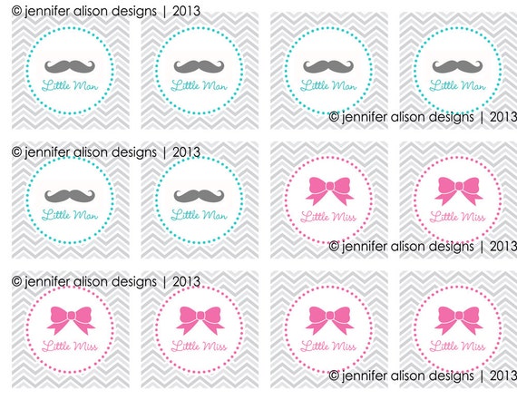 INSTANT DOWNLOAD / Little Man Little Miss Gender Reveal Party Circles / Cupcake Topper / Stickers / Thank You Tags Il_570xn