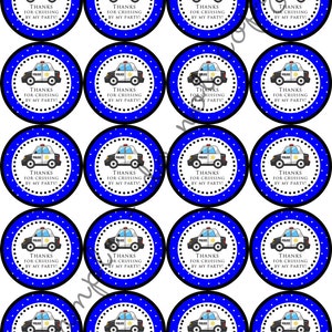 INSTANT DOWNLOAD / Police Man Patrol Car Party 2" printable Party Circles / Cupcake Topper / Stickers / Thank You Tags